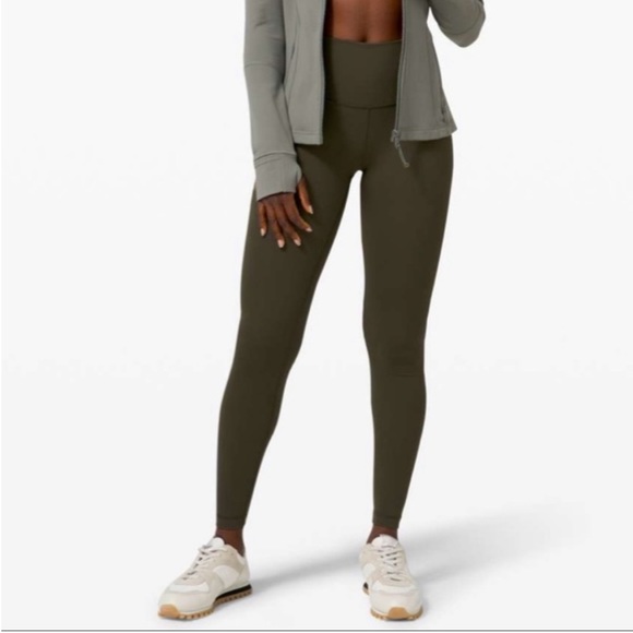 lululemon athletica Pants - Lululemon Olive Green Luon High Waist Leggings Pants Crop Gym Sz 4